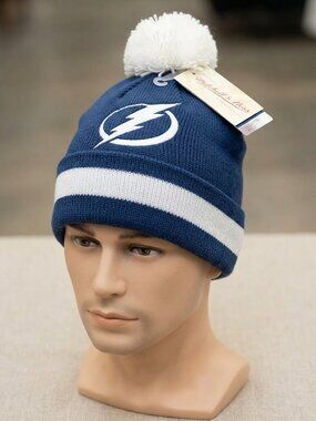 NHL Mitchell& Ness Tampa bay Lighting Vintage Jersey Stripe Cuffed knit Beanie